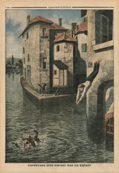 Een kind redt een ander kind, illustratie uit 